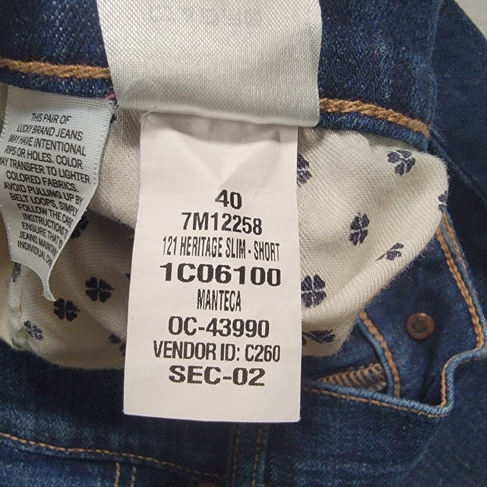 Lucky Brand 121 Heritage Slim Jeans Mens 40x30 Blue Dark Wash Stretch Denim - Picture 8 of 16